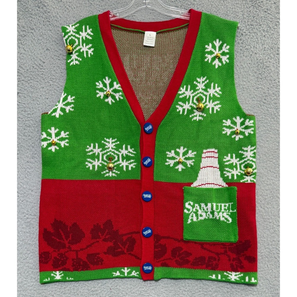 Samuel Adams Beer Mens Large Ugly Christmas Sweater Vest Jingle Bells